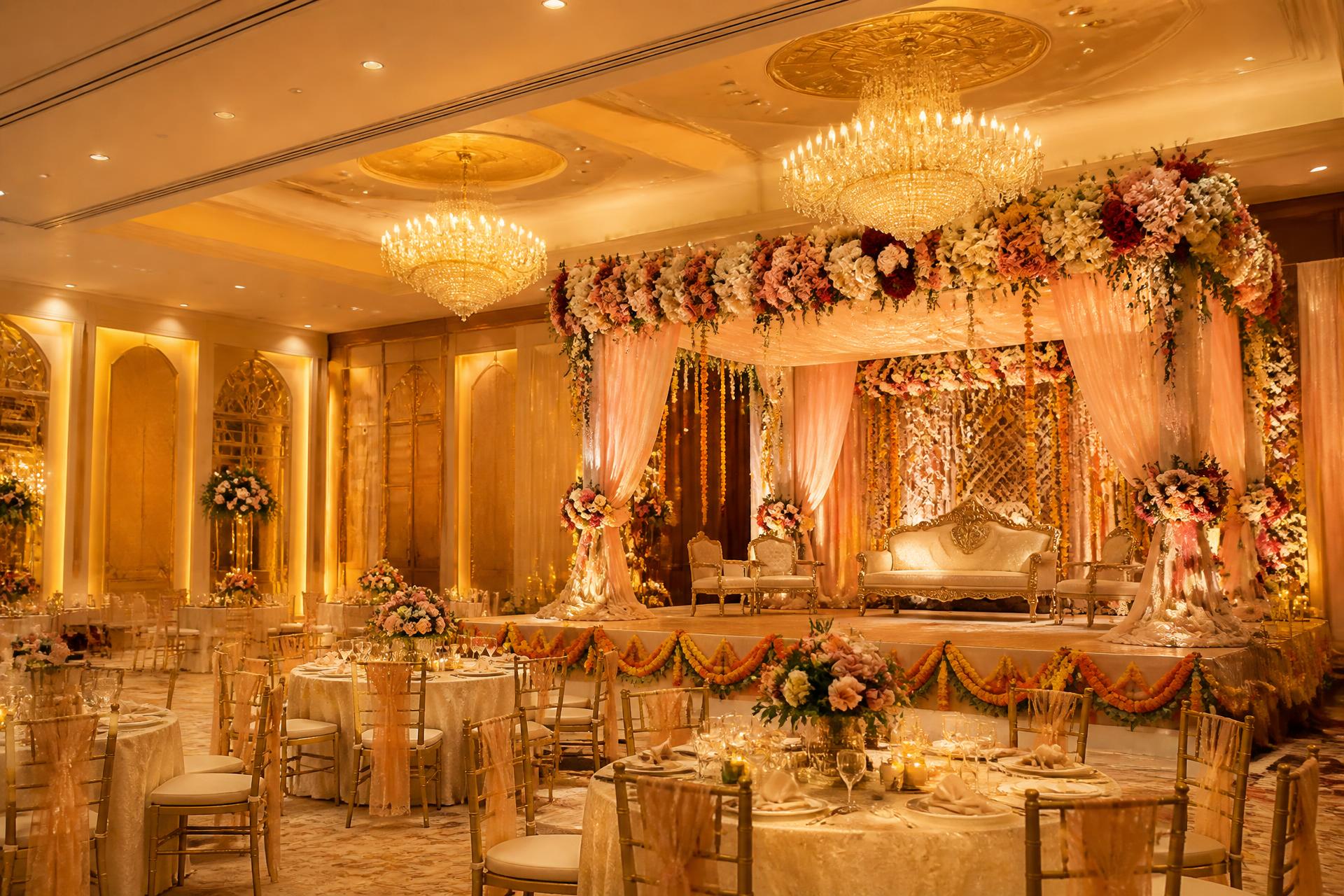 Main hall of Katani's Sunny Club set for a wedding in Kharar