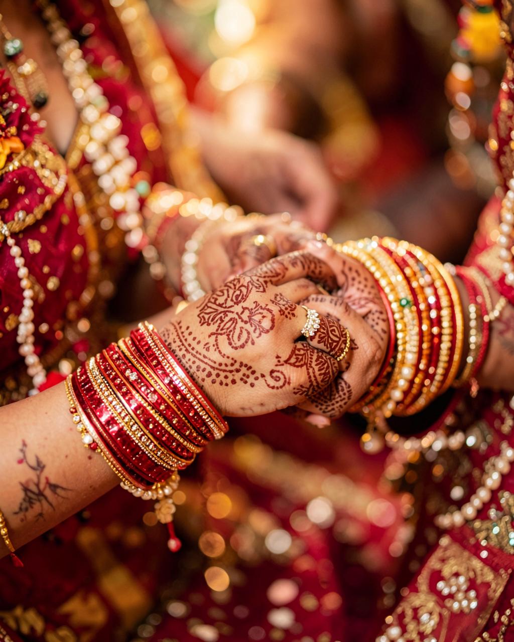 Bride's mehndi hands with chooda at a Punjabi wedding